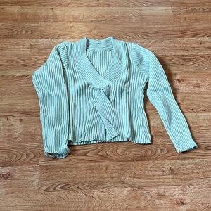 Ribbed V-Neck Knit Crop Top Cardigan in Mint